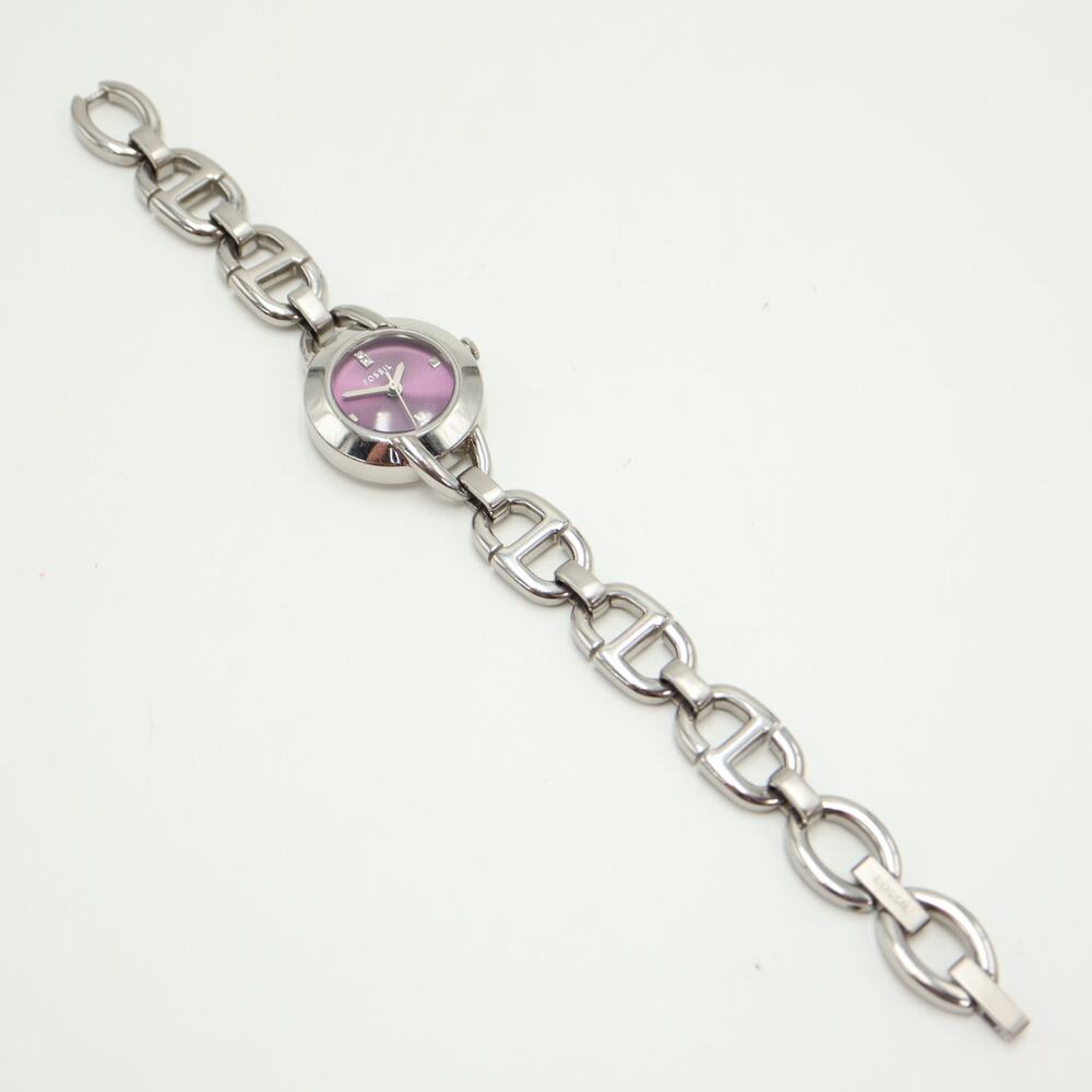 Fossil Womens Silver Tone 23mm Purple Round Watch Bracelet ES2428 w New Battery - Picture 10 of 12